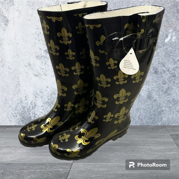 Corkys Shoes Nwt Corkys Size 6 Fleur De Lis Black And Gold Rain